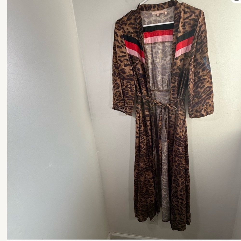 Free People x NFC Leopard Stripe Belt Waist Tie Duster Kimono Maxi One Size - Picture 6 of 12